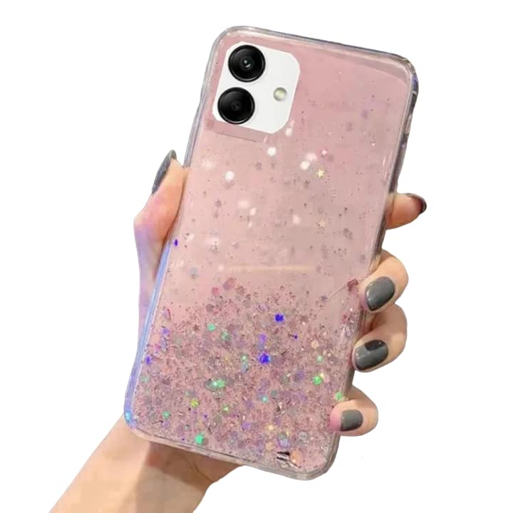 Vonzee® Glitter Case Compatible with Samsung Galaxy M13 5G, Non Moving Glitter Stars Cover Soft TPU + Hard PC Bumper Bling Cover for Women Girls Protective Shockproof Phone Case (Pink)