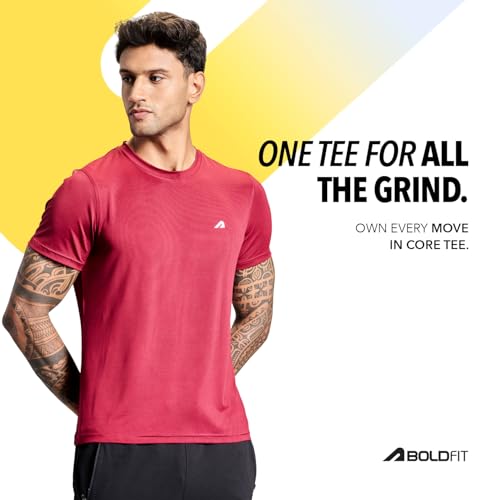 Boldfit Gym Regular Fit T Shirt for Men Round Neck Active Tshirt for Men Quick Dry Active Wear T Shirts for Man Dry Fit T Shirts for Men for Gym & Sports Wear Anti Odor Training Tshirt for Men