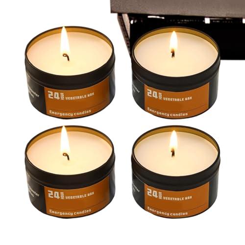 Notfall Kerzen - 4 Stück 24 Stunden Windgeschützt Lange Brenndauer - Überlebens-In Blechdosen Aus | Für Den Innenbereich Zuhause Party Garten Wandern Rucksacktour Und Abenteuer