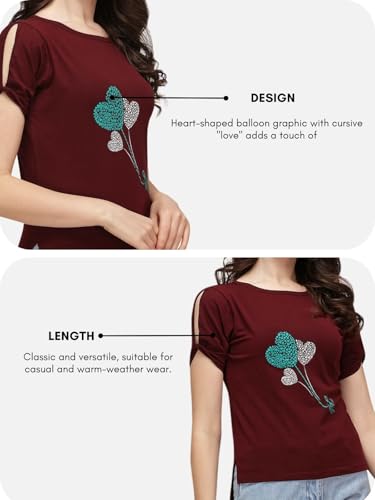 Image of DHRUVI TRENDZ Women's Regular Fit Tops | T Shirt for Women | Tops for Jeans for Women | Tops for Women | Western Tops for Women Stylish | T-Shirt for Women