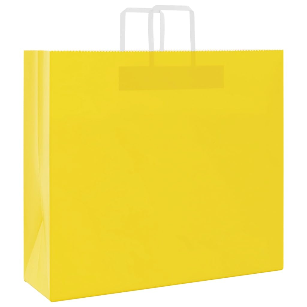 Papiertüten aus Kraftpapier, 250 Stück, mit gelben Griffen, 54 x 15 x 49 cm, Geschenktüten aus Papier für Einkaufen, Partys und nachhaltige Verpackung