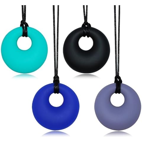 Chew Necklaces for Sensory Kids, Silicone Chewy Necklace Sensory 4 Pack for Boys Girls with Autism ADHD Anxiety Reduce Fidgeting, Oral Chew Toys for Kids and Adults Chewing, BPA Free Cover