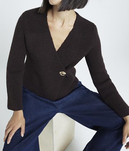 Asymmetric Button Up Cardigans Sweaters for Women Elegant V Neck Knit Cropped Sweater Tops 2024 Fall Outfits Trendy2