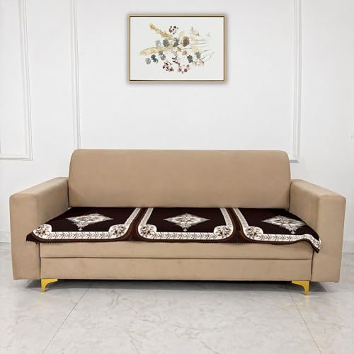 Image of Homerz Premium 'Luxe Series' Holland Velvet Sofa Cover | Smooth Finish | Anti-Skid Fleece Backing | Soft Touch Couch Protector for Living Room (Coffee, 5 (3+1+1) Seater, Only Seat Cover)
