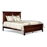 HomeStock Wood Panel Bed with Headboard - Modern Bedroom Furniture Queen/Cherry Brown