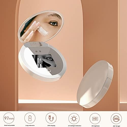 Specchio compatto da viaggio con fotocamera UV, ingrandimento 2x, specchio UV portatile con luci che controllano la protezione solare facciale specchio per il trucco LED, specchio da viaggio