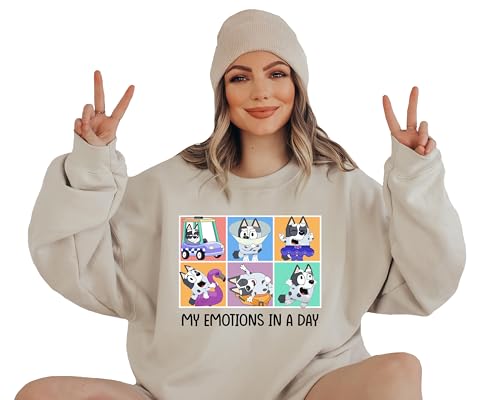 My Emotions In A Day Sweatshirt, Family Matching Sweatshirts, Cartoon Sweatshirt, Blue Dog Family Shirt, Cute Blue Dog Sweatshirt, Mens Halloween SHirt, Kids halloween Shirt.2
