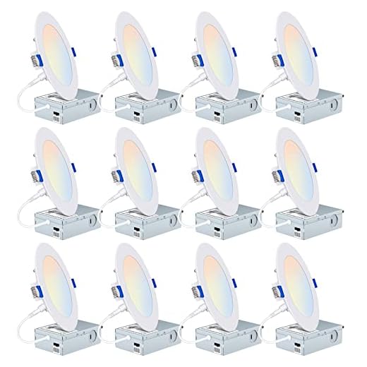 12 Pack 6 Inch 5CCT Ultra-Thin LED Recessed Ceiling Light with Junction Box, 2700K/3000K/3500K/4000K/5000K Selectable, 14W=100W, 1200lm High Brightness, Dimmable Can-Killer Recessed Lights, ETL Listed