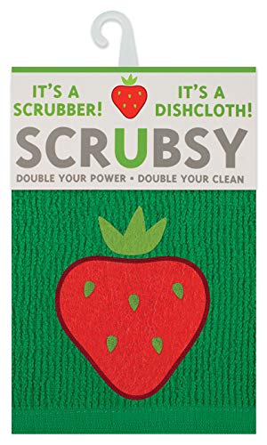 MÜkitchen SCRUBSY Cotton Dish Cloth with Built-In Scrubber, Strawberry #TOP24