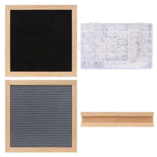 Double Sided Letter Board with Letters and Numbers,646 PRE-Cut Characters (3/4 and 1 Inch,White) with Sorting Tray,Oak Frame Wooden Felt Letter Board with Stand 12&12 Inches - Black and Gray