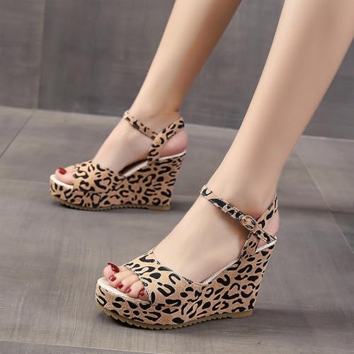 Women's Leopard Open Toe Buckle Ankle Strap Platform Wedge Sandals Summer Comfortable Shoe Low Heel Dressy Sandals3