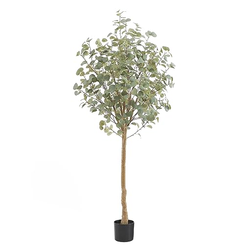 Nafresh Tall Eucalyptus Tree Artificial，6ft(72in) Faux Eucalyptus Tree with Realistic Silk Leaves， Fake Trees Indoor Outdoor for Home Office Living Room Bedroom Foyer Porch Decor.
