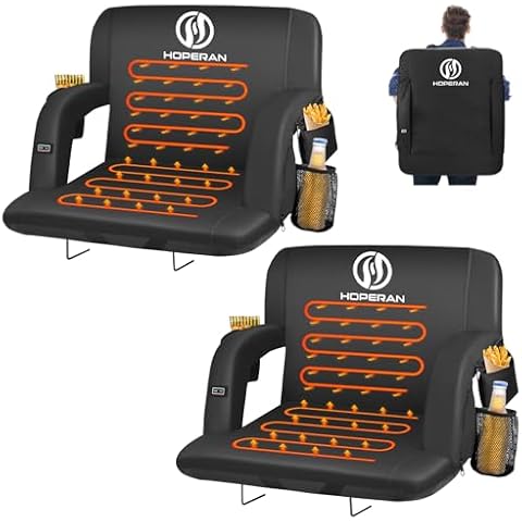 HOPERAN 25" 2pcs Heated Stadium Seats for Bleachers with Back Support, 3 Levels Heated Bleacher Seat with Backrest, Portable Heated Stadium Chairs with Back and Cushion for Outdoor Games Sports Cover