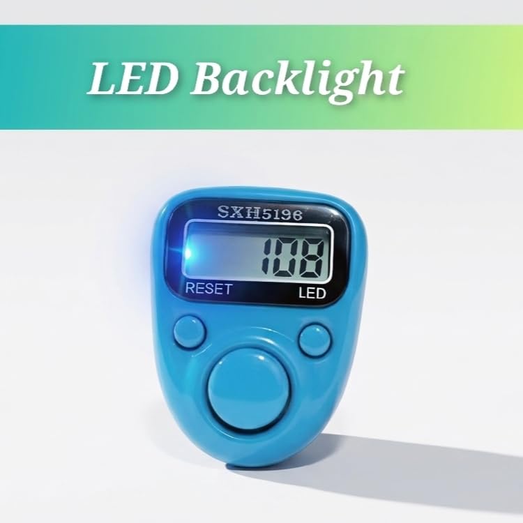 Image of Digital Hand Tally Counter, LED Display, Ring Design, Reset Button(Pack of 1) (Sky Blue)