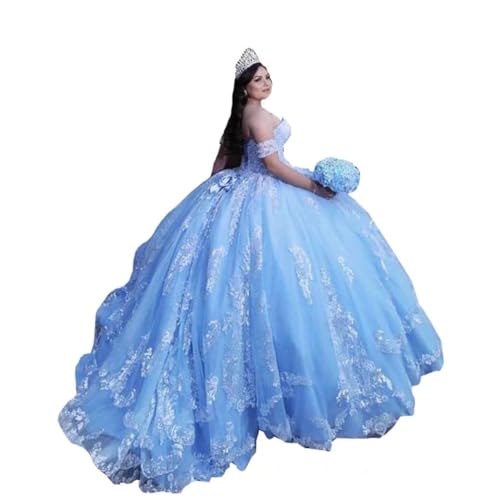 Ivory Lace Tulle Ball Gown Off The Shoulder Quinceanera Dresses Prom Sweet 16 Dress Women