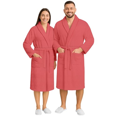 Pearl Linens 100% Cotton Terry Cloth Bathrobe – Lightweight Medium Robes for Women & Men’s Robe, Shawl Collar Hotel Spa Robe – Soft, Absorbent Sleepwear – (Dusty Rose 1PC)