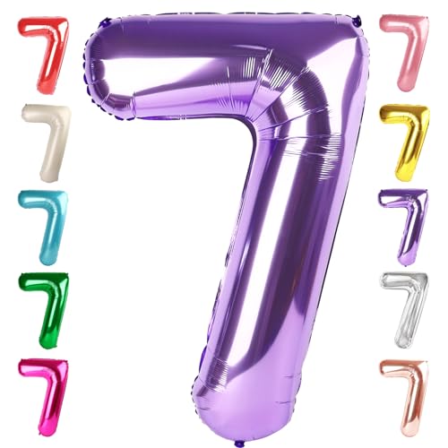 Image of 7 Balloon Numbers Birthday Decorations, 40In Purple Balloons for Men Women | Eye-catching Appearance, Perfect Decorative Centerpieces, Convenient Self-sealing Structure, Widely for Various Occasions