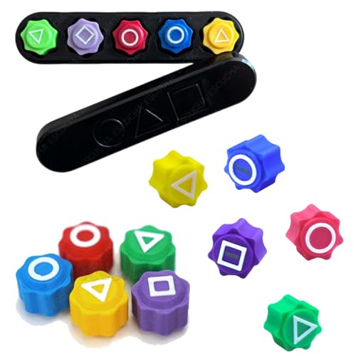 Image of ESCUCHA Gaming Tokens Set with Symbols, 5 Colourful Pieces with Storage Holder, Korean Traditional Gonggi Game