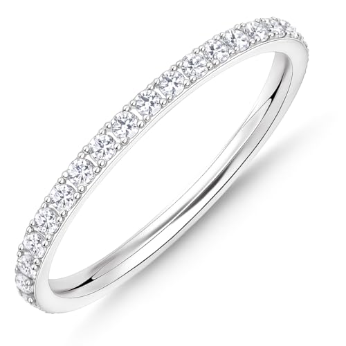 Gelbesty Gold Wedding Band Rings for Women, Cubic Zirconia Promise Eternity Engagement Rings for Her, Non Tarnish Silver Stackable Thumb Pinky Band Size 4/5/6/7/8/9/10/11