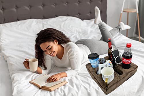 Couch And Bed Cup Holder Pillow, Sofa Refreshment Tray For Drinks/Remote Control/Snacks Holder (Brown) #TOP2