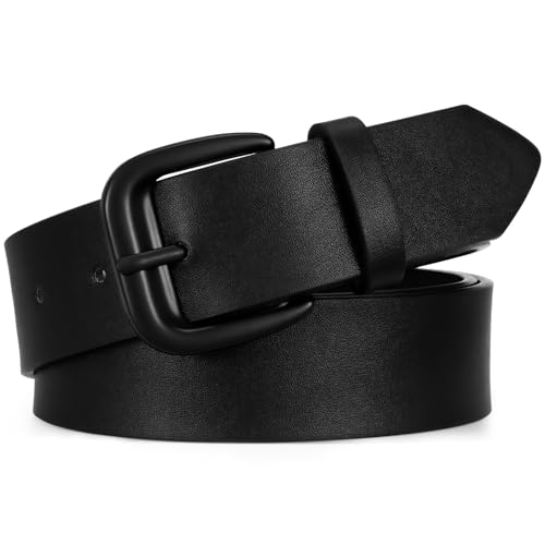 SANSTHS Womens Belt with Same Color Square Buckle 9 Hole Adjustable Flexible PU Leather Belt for Women Jeans Pants Dresses Black M