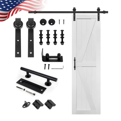 Image of S&Z TOPHAND 21inx 84in MDF Barn Door with 4FT Sliding Door Hardware Kit,18-60in Solid Barn Door Slab Covered with Water-Proof PVC Surface