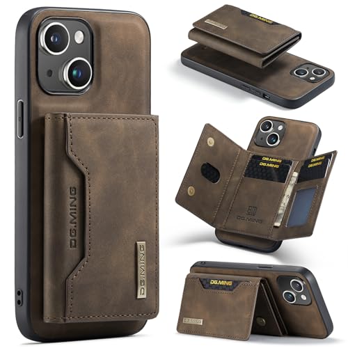 SZHAIYU Leather Wallet Phone Cases Compatible with iPhone 15 Case with Card Holder Men 6.1'' 2 in 1 Detachable Back Cover (Coffee, IP 15)