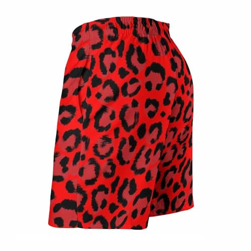 Leopard Red Print Mens Swim Trunks, Quick Dry Swim Shorts with Mesh Lining Swimwear Bathing Suits4