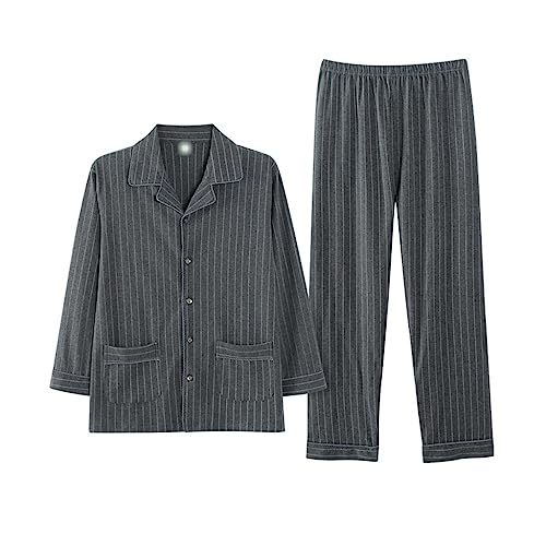 Men's Pyjamas Spring and Autumn Cotton Long Sleeve Loungewear Lapel Cotton Suit