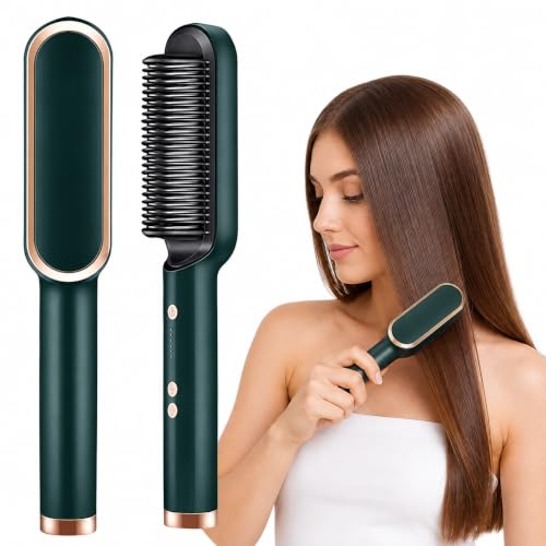 Image of ANGENIL Hair Straightening Brush, Hair Straightener for Woman, Electric Hair Brush and Hair Straightener Comb Brush, Straightener Brush for Women, Hair Straightening Comb for Daily Styling (Green)