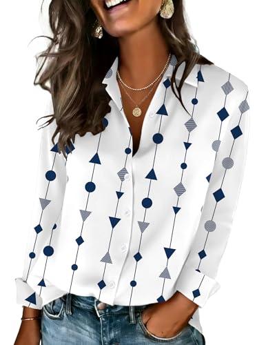 Image of Zeagoo Blouse for Women Dressy Casual Collar Button Down Shirts Long Sleeve Tops Summer Boho Clothes Business Outfit