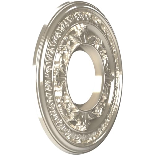 Image of Ekena Millwork CMP10BABCR Baltimore Thermoformed PVC Ceiling Medallion (Fits Canopies up to 4 1 /4 inch), 10 inchOD x 3 1 /2 inchID x 3 /4 inchP, Bright Coat Chrome
