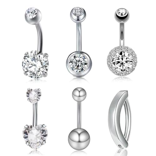 6 Pieces Belly Bar Set 10mm Women Clicker Belly Ring Medical Stainless Steel CZ Belly Button Piercing Silver Piercing Jewelry for Belly Button Piercing 6 Pieces Belly Bar Set 10mm Women Clicker Belly Ring Medical Stainless Steel CZ Belly Button Piercing Silver Piercing Jewelry for Belly Button Piercing
