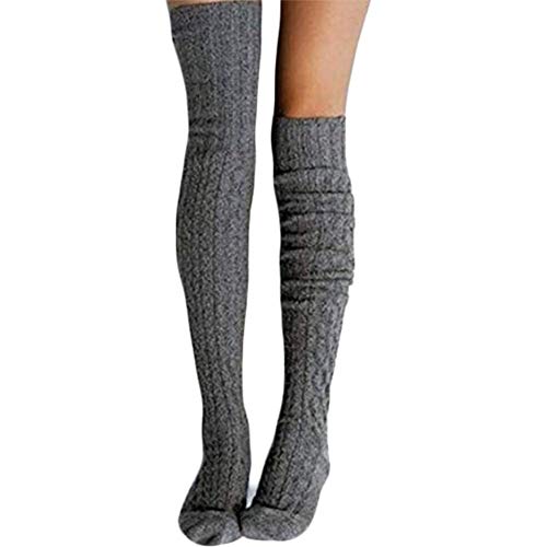 Women Girls Cable Knit Extra Long Boot Socks Over Knee Thigh High Warm Stocking Leg Warmers (Style 2-Dark gray, One size)