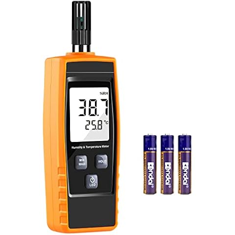 Handheld Humidity Meter, Digital Hygrometer Thermometer 0~100% RH/ -30~60°C (-22~140°F) LCD Display Backlight Moisture Tester Gauge for Outdoor, Home, Industry, Agriculture HVAC - Battery Included Cover