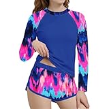 Girls Long Sleeve Rash Guard Swimsuits Board Shorts 2 Piece Bathing Suit UPF 50+ Sun Protection Swimwear for 6-15 Years