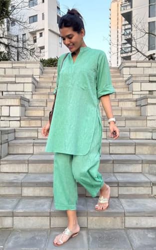 Image of Cord Set for Women Cotton Stylish Co Ord Outfit Kurta Pant Western Office Casual Summer Wear Style Coord Sets for Women Stylish Dress Daily Use Co Order, Coat, Cod, Cot, co-ord, corts