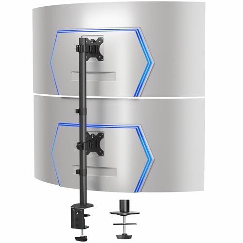 Image of VIVO Dual Vertically Stacked Ultra-Wide Monitor Desk Mount, Extra Tall Heavy Duty Adjustable Stand for 2 Ultrawide Screens up to 45 inches, 25 lbs Per Screen Capacity, Black, STAND-V200R