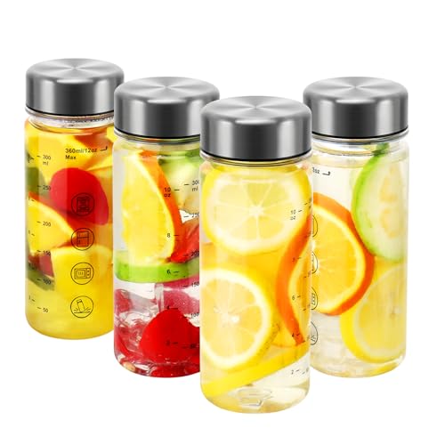 4 Pack Juice Bottles with Caps - Wide Mouth Resuable Clear Plastic Water Bottles for...