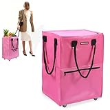 WORKPRO Medium Reusable Grocery Bag on Wheels, Heavy Duty Rolling Shopping Tote with Handle, Folding Trolley on 4 Caster Wheels for Groceries, Laundry, Camping, Moving