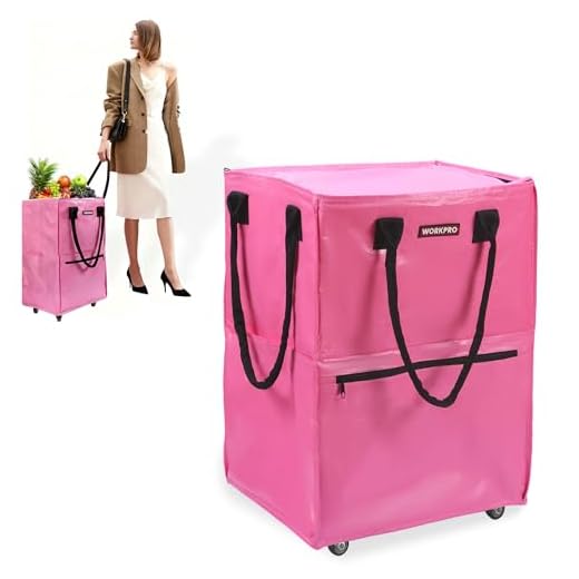 WORKPRO Medium Reusable Grocery Bag on Wheels, Heavy Duty Rolling Shopping Tote with Handle, Folding Trolley on 4 Caster Wheels for Groceries, Laundry, Camping, Moving