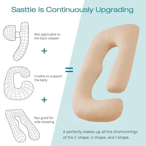Image of Cooling Pregnancy Pillows for Sleeping, 57'' Full Body Pillow, Beige | Sasttie Maternity Pillow, OEKO-TEX, Down Alternative, Removable Cover, Pregnant Women Must Haves, Maternity Essential