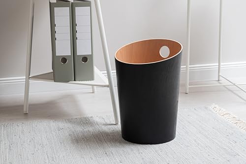 Miniatura 2 de Kazai. Papelera De Diseño Bennet Cubo Basura Única Para Oficina, Dormitorio, Habitación Infantil Y Más Papelera Hecha De Chapa De Madera Real Negro