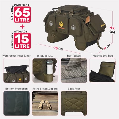 Image of MOTARD Bombardier Motorbike Waterproof Saddle and Tail Bag 65 Liters | Mini Waterproof Tail Bag | Compatible with Sports & Street Motorbikes