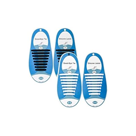 Kelistiny 2 Pairs Elastic Laces for Trainers, No Tie shoe Laces for Kids and Adults Silicone Flat Shoelaces Waterproof Tieless Eliminate Loose Shoelace for Running Shoes - Black White Cover