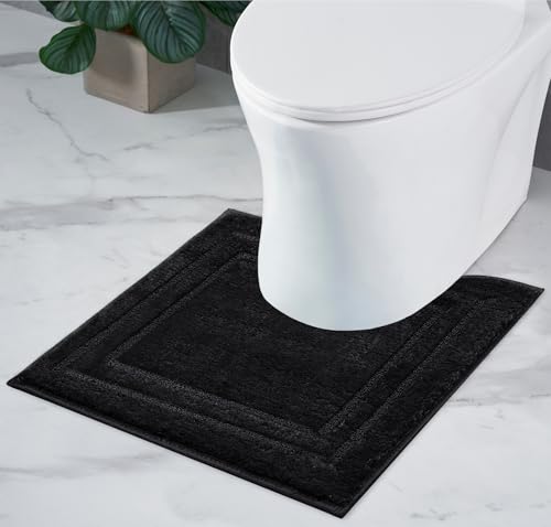 Decomira Badematte rutschfest WC Vorleger mit Ausschnitt | Als Badteppich Set kombinierbar | WC-Teppich Badezimmer-Teppich Bad-Vorleger waschbar | Für freistehende Toiletten | Schwarz - 45x45 cm