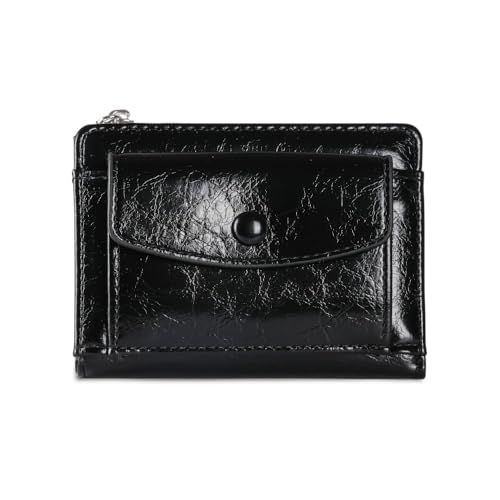 PU Leather Card Holder Wallet Zipper Design Zipper Women Short Wallet Casual Ultra Thin Purse(Black)