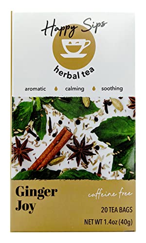 Happy Sips Herbal Tea – Ginger Joy - Made of 11 Non-GMO Natural Herbs & Spices with No Artificial Flavor, Colors, or Additives | 100% Naturally Caffeine Free | Aid in Digestion | 20 Individually Wrapped Tea Bags (Pack of 1) Happy Sips Herbal Tea – Ginger Joy - Made of 11 Non-GMO Natural Herbs & Spices with No Artificial Flavor, Colors, or Additives | 100% Naturally Caffeine Free | Aid in Digestion | 20 Individually Wrapped Tea Bags (Pack of 1)
