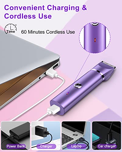 Bikini Trimmer For Women, 2-In-1 Electric Razors For Women, Lady Pubic Hair Trimmer For Bikini Line/Legs/Arms/Armpits, Body Trimmer Safe Hair Removal Groomer Kit, Cordless Ipx7 Waterproof Wet/Dry Use #TOP4