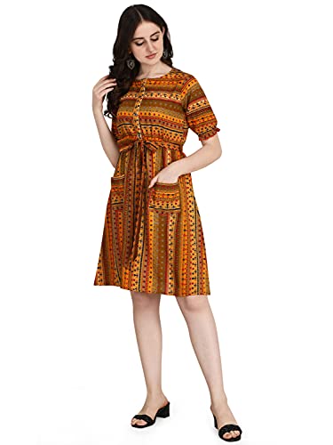 Image of DHRUVI TRENDZ Women's Slub Rayon Western Dresses Regular Fit | A-Line One Piece Dress for Women Long | Dress for Woman | Maxi Dresses for Women Stylish